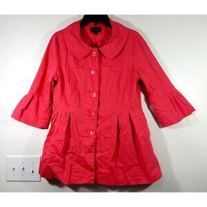 Eden Court Womens Coral Pink Bell Sleeve Coat Jacket size L Cotton Spandex Lined